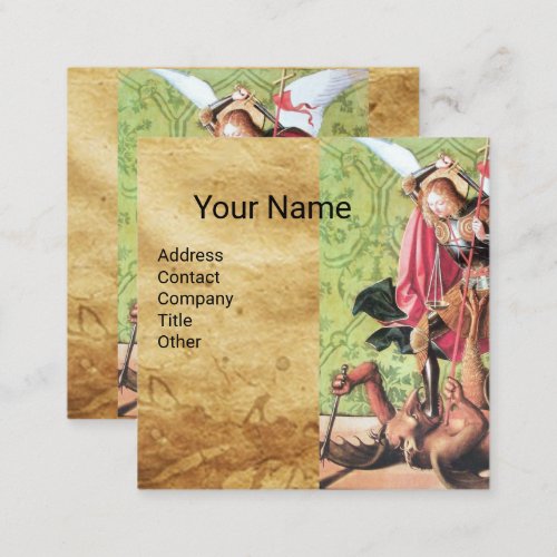 ST MICHAEL DRAGON AND JUSTICE Brown Parchment B Square Business Card