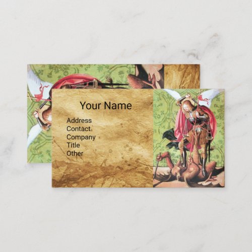 ST MICHAEL DRAGON AND JUSTICE Brown Parchment Business Card