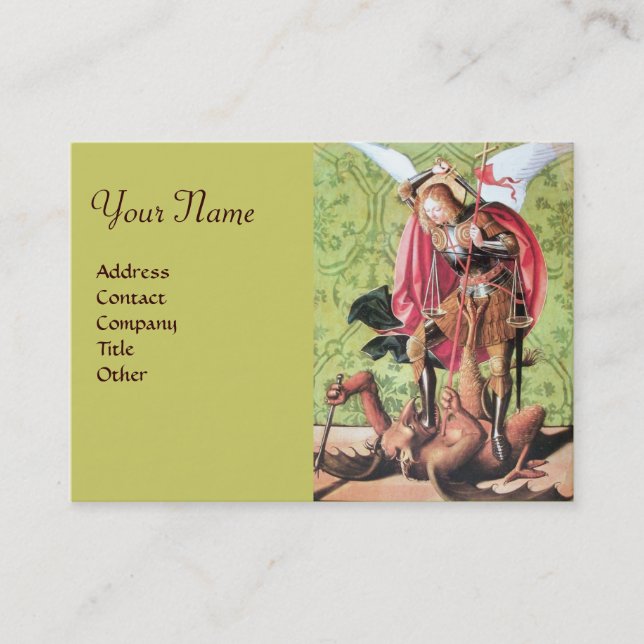 ST. MICHAEL ,DRAGON AND JUSTICE,green red brown Business Card (Front)