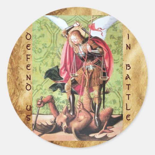 ST MICHAEL DRAGON AND JUSTICEgreen red brown Classic Round Sticker
