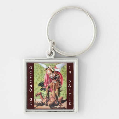 ST MICHAEL DRAGON AND JUSTICEgreen red brown Keychain