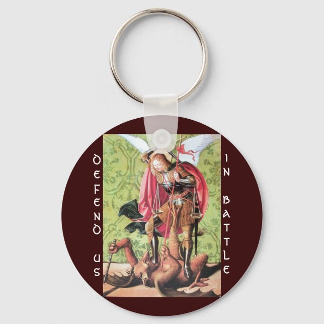 ST. MICHAEL,DRAGON AND JUSTICE,Green Red Brown Keychain (Front)