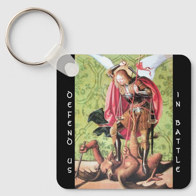 ST. MICHAEL,DRAGON AND JUSTICE,Green Red Brown Keychain (Front)