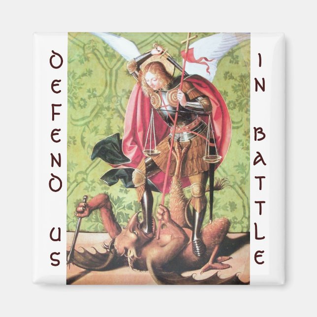 ST. MICHAEL,DRAGON AND JUSTICE,Green Red Brown Magnet (Front)