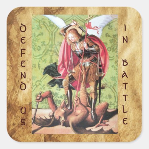 ST MICHAEL DRAGON AND JUSTICEgreen red brown Square Sticker