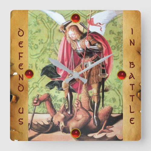 ST MICHAEL DRAGON AND JUSTICE Parchment Square Wall Clock