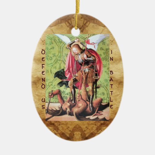 ST MICHAEL DRAGON AND JUSTICE Prayer Ceramic Ornament