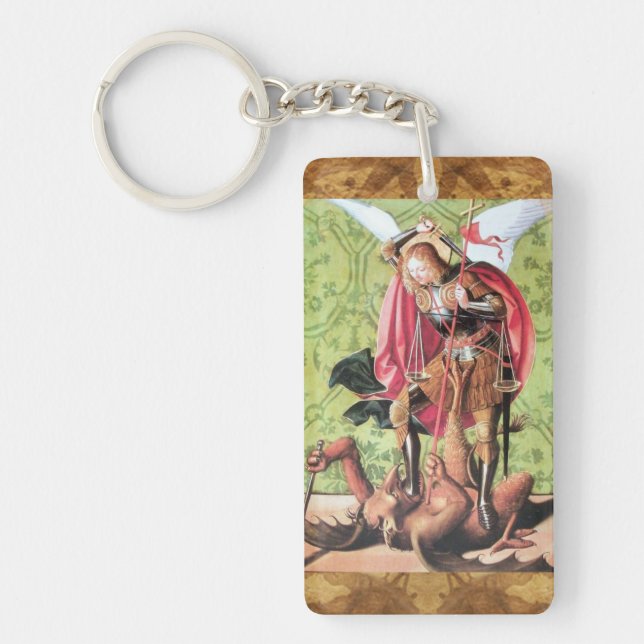 ST. MICHAEL ,DRAGON AND JUSTICE Prayer Parchment Keychain (Front)