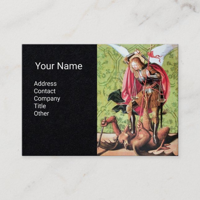 ST. MICHAEL ,DRAGON AND JUSTICE,Red Green Black Business Card (Front)