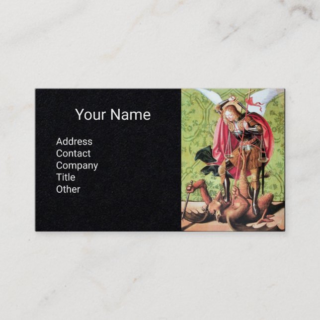 ST. MICHAEL ,DRAGON AND JUSTICE,Red Green Black Business Card (Front)