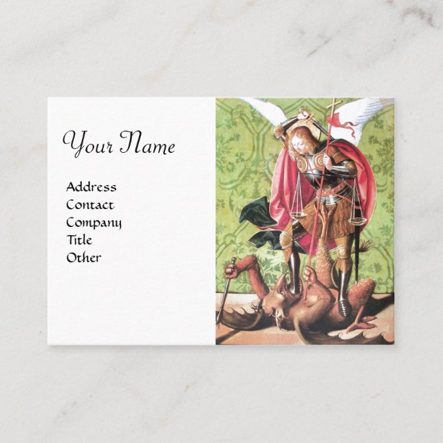 ST. MICHAEL ,DRAGON AND JUSTICE, Red Green White Business Card (Front)