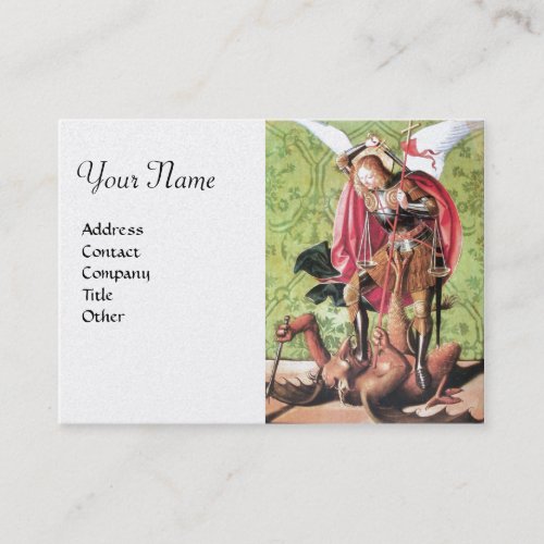 ST MICHAEL DRAGON AND JUSTICEwhite green red Business Card