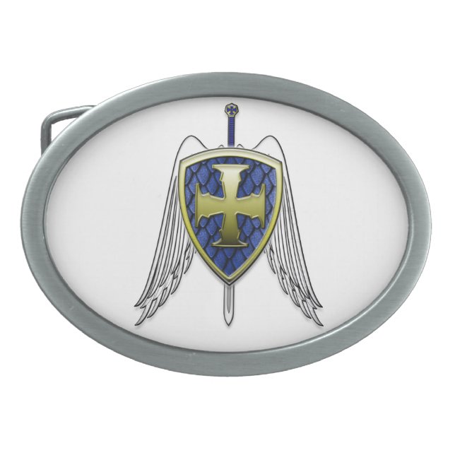 St Michael - Dragon Scale Shield Oval Belt Buckle (Front)