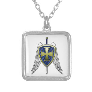 St Michael - Dragon Scale Shield Silver Plated Necklace