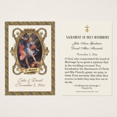St Michael Elegant Gold Wedding Favor Card 
