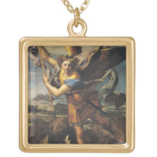St. Michael Overwhelming the Demon, 1518 Gold Plated Necklace