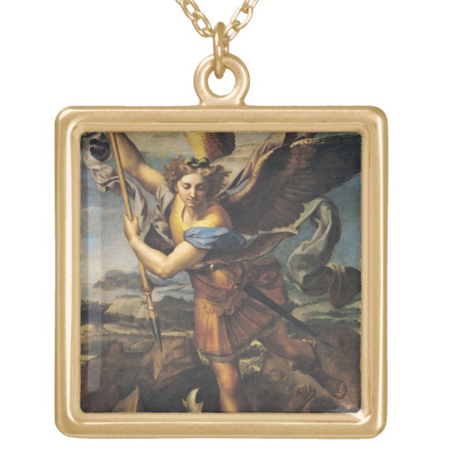 St. Michael Overwhelming the Demon, 1518 Gold Plated Necklace (Front)