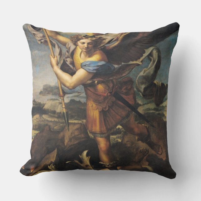 St. Michael Overwhelming the Demon, 1518 Throw Pillow (Front)