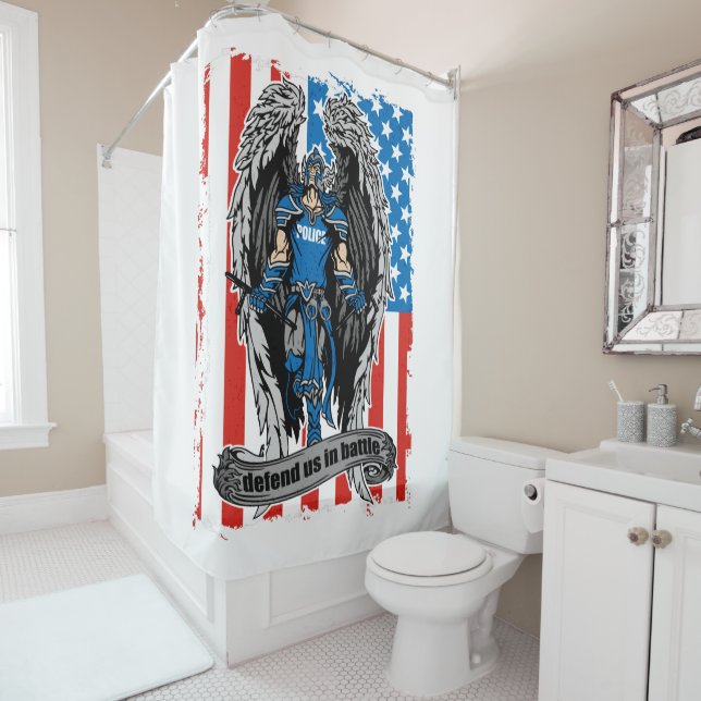 St. Michael Police Defend Us in Battle Shower Curtain (In Situ)