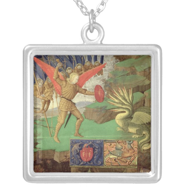 St. Michael Slaying the Dragon Silver Plated Necklace (Front)