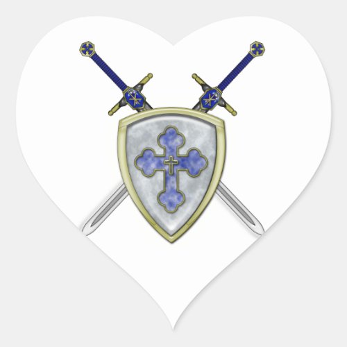 St Michael _ Swords and Shield Heart Sticker