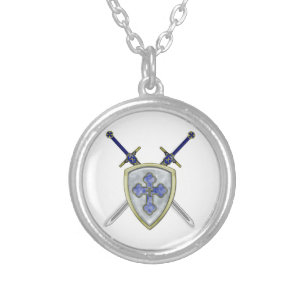 St Michael - Swords and Shield Silver Plated Necklace