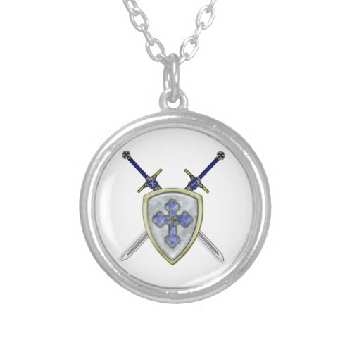 St Michael _ Swords and Shield Silver Plated Necklace