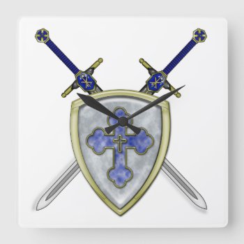 St Michael - Swords And Shield Square Wall Clock by SteelCrossGraphics at Zazzle
