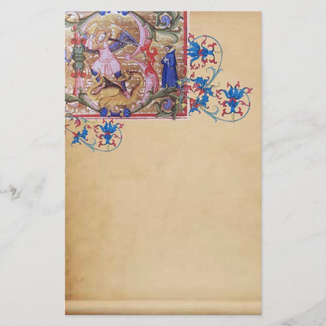 St. Michael the Archangel Antique Floral Parchment Stationery (Front)
