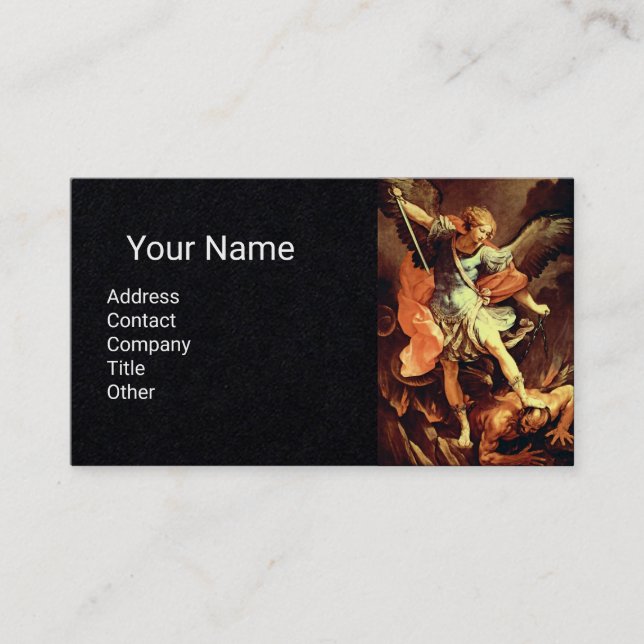 St. Michael the Archangel Black Paper Business Card (Front)