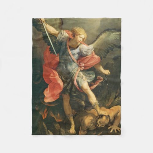 St Michael the Archangel defeating the devil Fleece Blanket