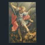 St. Michael the Archangel defeating the devil Kitchen Towel<br><div class="desc">this is a beautiful traditional Catholic image of St. Michael the Archangel defeating the devil.</div>