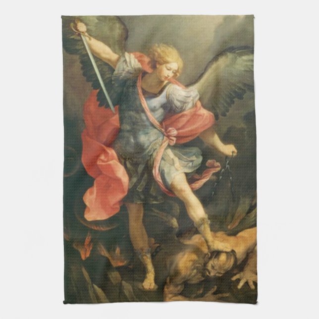 St. Michael the Archangel defeating the devil Kitchen Towel (Vertical)