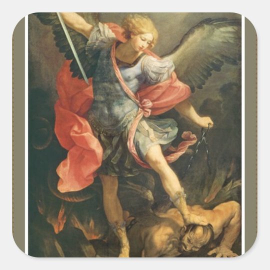 St. Michael the Archangel defeating the devil Square Sticker | Zazzle.com