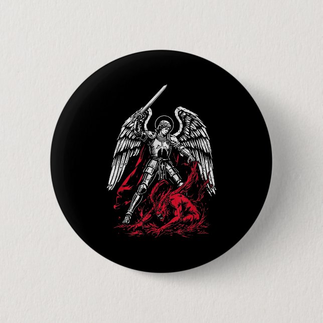 St Michael The Archangel Defeats Satan Catholic  Button (Front)