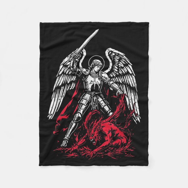 St Michael The Archangel Defeats Satan Catholic  Fleece Blanket (Front)