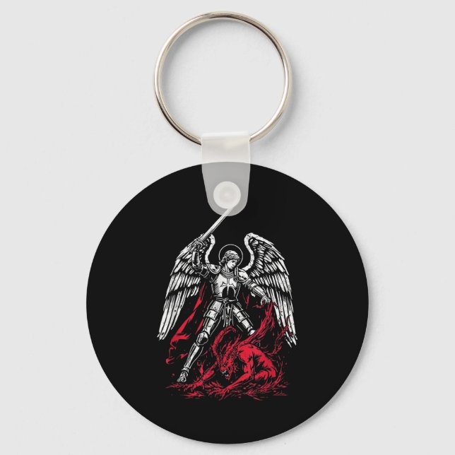 St Michael The Archangel Defeats Satan Catholic  Keychain (Front)