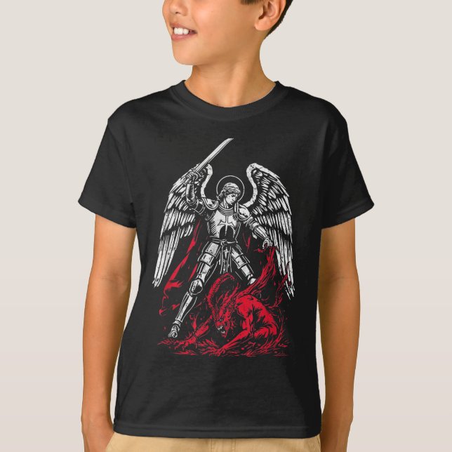 St Michael The Archangel Defeats Satan Catholic  T-Shirt (Front)