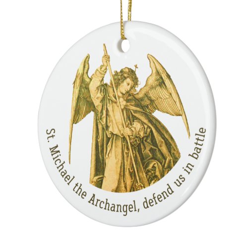 St. Michael the Archangel Gold Medieval Angel  Ceramic Ornament