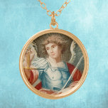 St. Michael the Archangel (M 010) Gold Plated Necklace<br><div class="desc">Image Credit (M 010): Antique vignette of St. Michael the Archangel, 19th-century hand-colored engraving, original publisher unknown, from the designer’s private collection of religious ephemera. Clad in armor and shouldering a sword, St. Michael holds up a golden scale, an allusion to his role as helper in the Last Judgment. Feast:...</div>