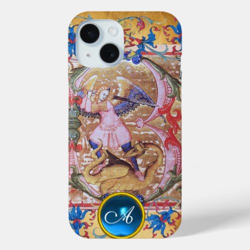 St Michael the Archangel Monogram Antique Floral iPhone 15 Case