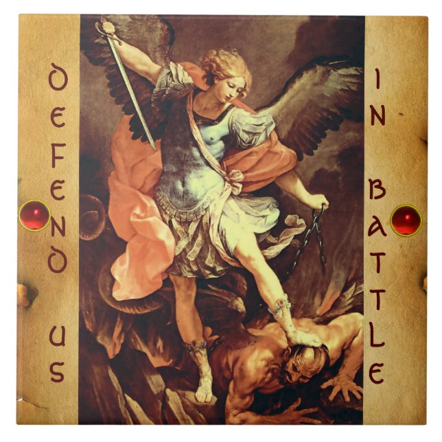St. Michael the Archangel Parchment Ceramic Tile (Front)