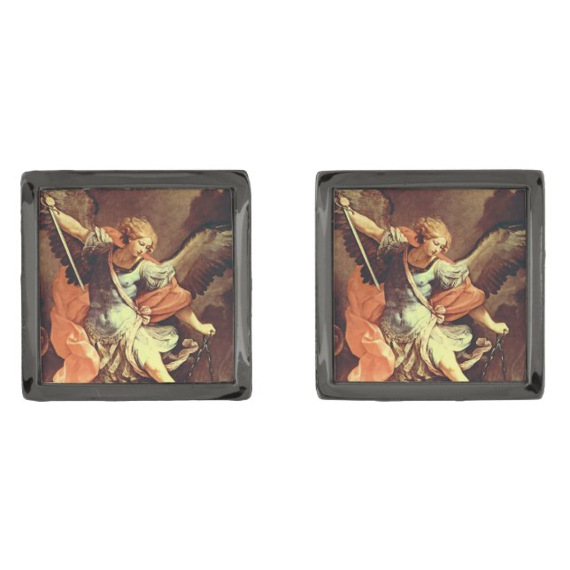 St. Michael the Archangel Parchment Gunmetal Finish Cufflinks (Front)