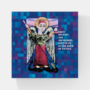 St. Michael the archangel prayer blue background Paperweight