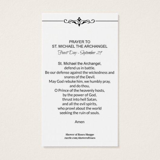 St. Michael the Archangel Prayer Holy Card (Back)