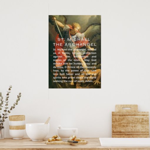 St. Michael the Archangel Prayer with White Text Poster | Zazzle