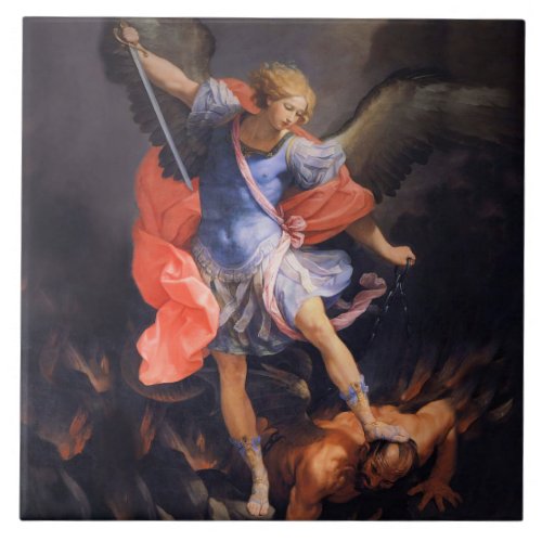 St Michael The Archangel Saint Angel Blue Reni  Ceramic Tile