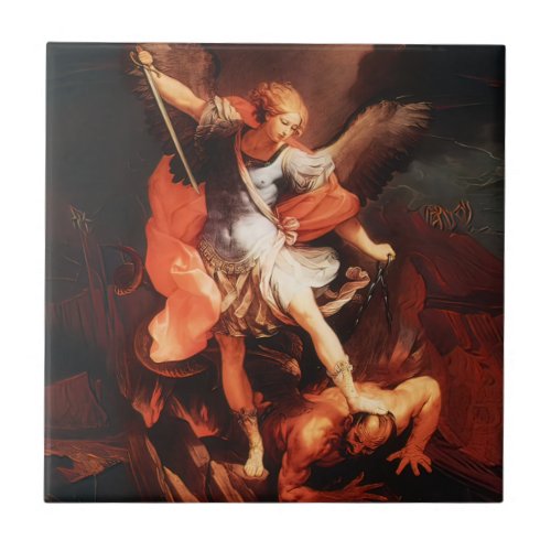 St Michael The Archangel Saint Angel Red Reni  Ceramic Tile