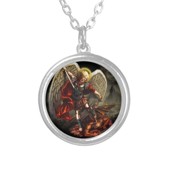 St. Michael the Archangel Silver Plated Necklace (Front)