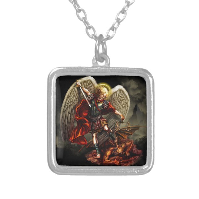 St. Michael the Archangel Silver Plated Necklace (Front)